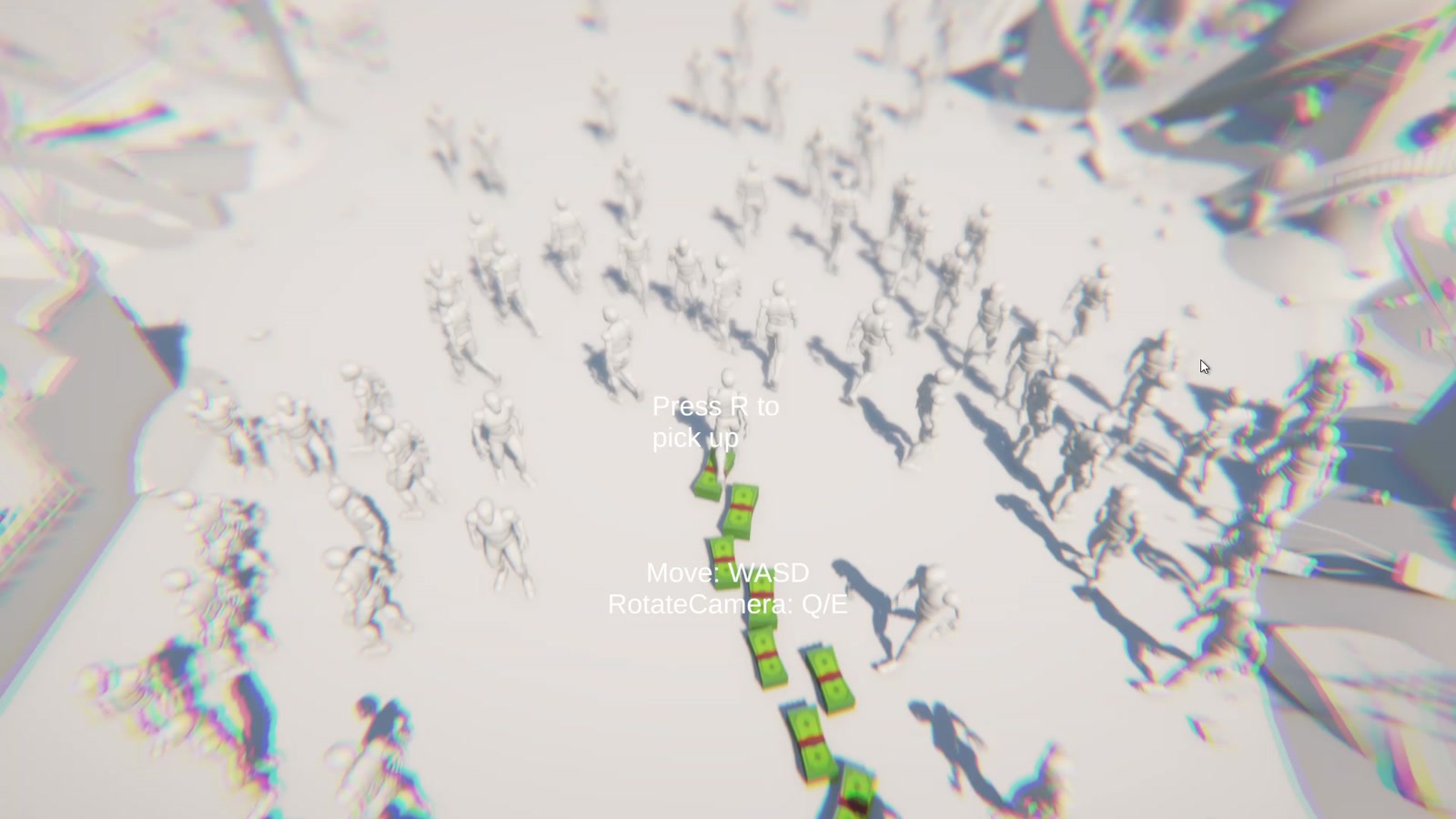 A crowd surrounding the player's money trail